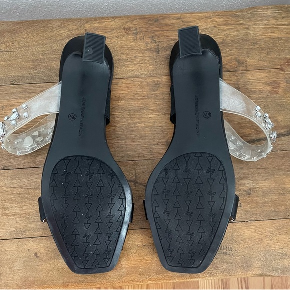 NEW | Adrienne Vittadini Women's Embellished‎ Clear Strap Black Slide Heels 8.5 - Picture 9 of 9